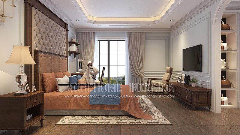 Thiết kế giường ngủ 2 người gỗ tự nhiên với gam màu trung tính mang lại không gian sang trọng, yên bình và thoải mái nhất