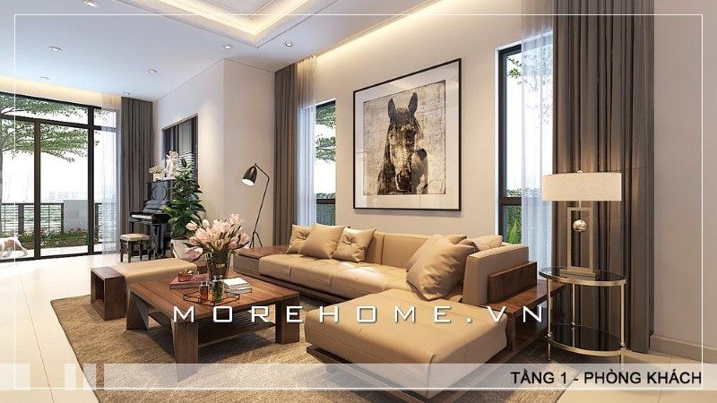 Bàn trà được làm từ gỗ óc chó với một thiết kế đơn giản nhưng vẫn tiện lợi và tạo ấn tượng mạnh mẽ với các chủ nhân.