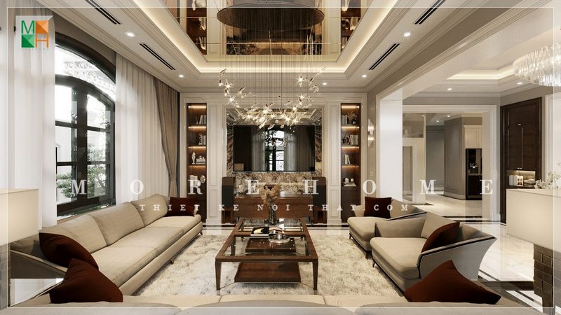 Bàn trà được đặt ở vị trí trung tâm của phòng khách sẽ làm nên sự đẹp và sang trọng hơn cho không gian sống của gia đình.